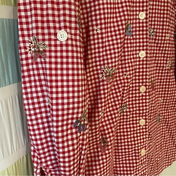 Vintage Gingham Plaid Embroidered Fruit Floral Long Sleeve Shirt Sz 1X - Picture 4 of 9